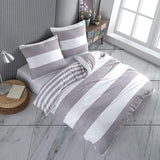 Still Beddengoed, 200 x 200 cm, grijs, ademend, renforcé beddengoedset met 1 dekbedovertrek van 200 x 200 cm en 2 kussenslopen van 80 x 80 cm, wit, grijs