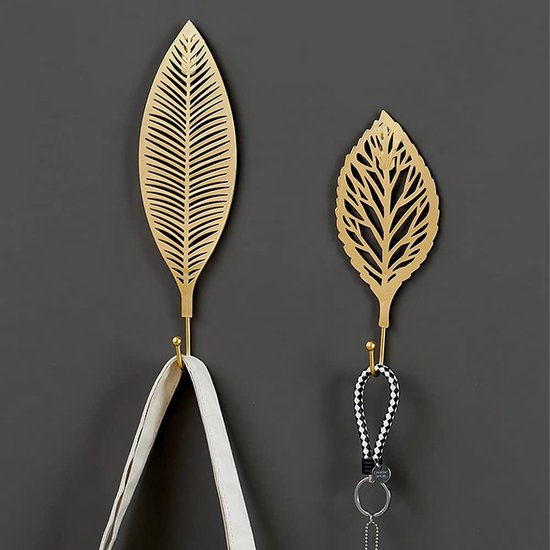 Kleerhaken, 3 stuks, decoratieve haken, plakhaken, bladeren, gietijzer, decoratie, wandhaken, gordijn TieBacks, wandhaken voor het ophangen van sleutels, handdoeken, mantel, tuinhaken, haken