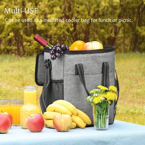 Flessentas voor 6 flessen Koeltas Geïsoleerde wijntas Draagbare wijnkoeltas met riem voor picknickfeest BBQ Camping Wijnproeven Grijs 27 x 16 x 33 cm