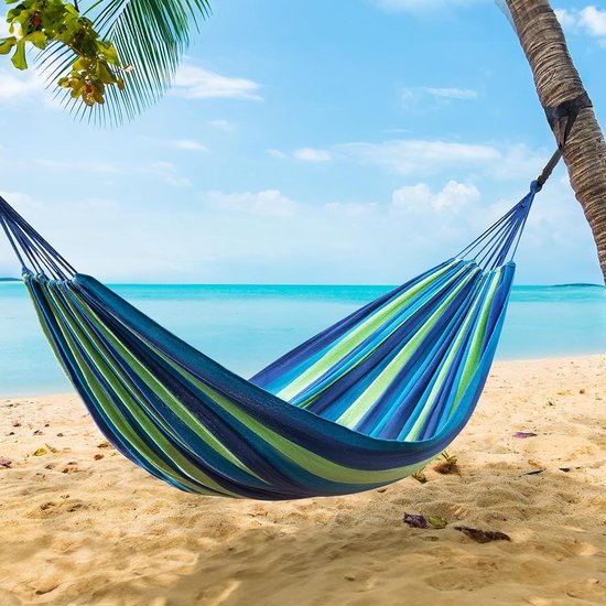 Hangmat voor meerdere personen, 230 x 150 cm, belastbaarheid tot 300 kg, reizen, camping, blauw