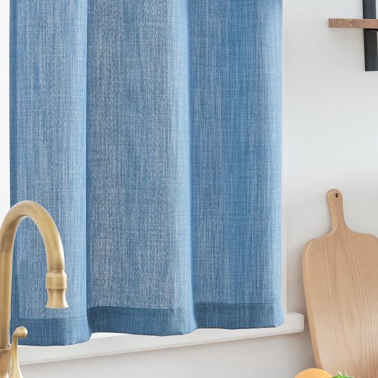 Vitrage bistrogordijn linnenlook raamgordijn gordijn gaas sjaals vitrage halftransparant raamgordijn keuken woonkamer landhuis set van 2 63 B x 60 H (cm) blauw