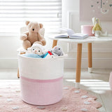 grote wasmand voor kinderkamer katoenen mand touw opbergmand voor speelgoed dekenmand Ø 36 x diepte 34 x hoogte 41 cm, wit en roze