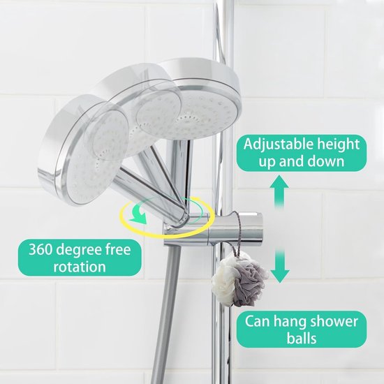 Douchedouchehouder, verstelbare douchekophouder voor glijstang 19-25 mm, 360° draaibaar, douchedouchehouder zonder boren, klikbare douchekophouder, handdouchehouder