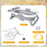 Opvouwbare babybadkuip met thermometer, babybadset voor pasgeborenen met babybadkussen, babybadborstel en douchemuts voor kinderen, kinderbad met afvoergat voor 0-24 maanden, grijs
