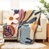 Dubbelzijdige katoenen geweven deken, sprei met kwastjes, jungle, Boheemse stijl, wandtapijt, knuffeldeken, decoratieve deken voor bed, bank, stoel, camping, deken, tafelkleed, tapijt, 160 x130