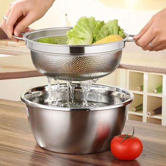 Zeef, roestvrijstalen pastavergiet met handgrepen, Ø 20 cm, microgeperforeerd vergiet keukenzeef voor pasta, groenten, groenten, vaatwasmachinebestendig
