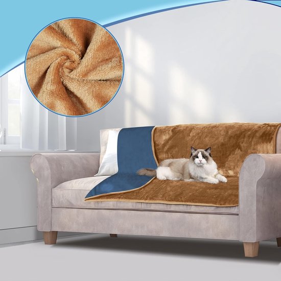 Waterdichte omkeerbare deken, 152 x 203 cm, lekvrije beschermhoes ter bescherming van matras, bank, tegen vlekken van volwassenen, baby's, honden, huisdieren, beige/grijsblauw