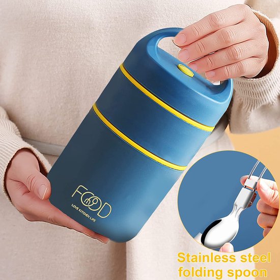 Mueslibeker, thermocontainer voor eten, 680 ml, dubbellaags, lekvrije muesli om mee te nemen, beker, yoghurtbeker, thermolunchbox met lepel, bento-tas, thermobeker voor werk, school, picknick