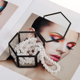 Glazen juwelendoos, geometrische ringdoos, opslag, decoratie, bloemen, sieraden voor woonkamer, Moederdag, bruiloft, 8 x 7 x 4,5 cm (zwart)