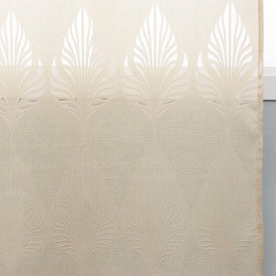 Gordijngordijn, bladeren, jacquard winkel, gordijnen, semi-transparant, stof, voile, decogordijn, lichtdoorlatend, raamgordijn, gordijn met ogen, zacht, 140 x 245 (b x h) cm, beige (1 stuk)