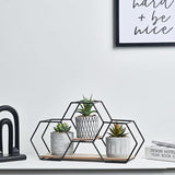 Moderne kunstplant met metalen houten bok voor woondecoratie, set van 3 kunstvetplanten in geometrische keramiek, badkamerdecoratie, woonkamerdecoratie, plankdecoratie, tafeldecoratie