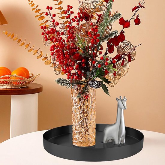 Zwart rond dienblad van metaal, Ø 30 cm dienblad, drankorganizer, decoratief dienblad, decoratief dienblad, kaarsenbord, dienblad voor sieraden, make-up, theeset, vazen