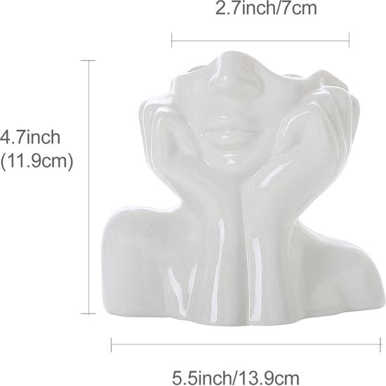 Gezichtsvaas, Bloem Vaas Bureau Decor, Keramische Lichaamsvaas Vrouwelijke Vorm Ideale Plank, Moderne Boerderijtafel, Kleine Leuke Boekenkast Half Gezicht (Stijl-C)