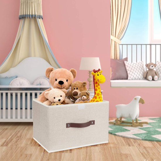 3 stuks opvouwbare opbergdozen met deksel, opbergdozen met deksel, dozen voor kleding, opbergdozen voor speelgoed, rek - beige
