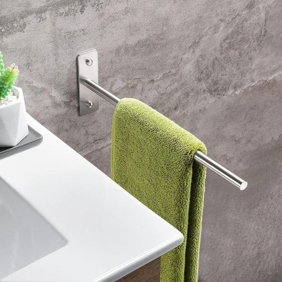 Boren handdoekhouder 304 roestvrij staal badhanddoekhouder geborsteld rond handdoekstang luxe handdoekhouder wastafel muur badkamer handdoekhouder hoogwaardig 38 cm, geborsteld zilver