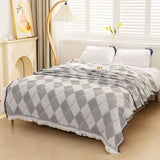 Diamantpatroon Bankkleed Deken Omkeerbaar XXL Grote bankkleed Bankhoes Decoratieve bankhoes Bankdekens voor het bedekken van sprei met kwastjes - Lichtgrijs, 180x340cm