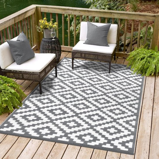 Lichtgewicht omkeerbaar buitenvloerkleed, 120 x 180 cm, grijswit