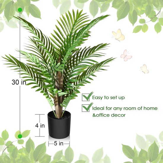Kunstplant palm groot 70 cm kunstpalm nep plastic plant kunstplanten areca palm voor decoratieve woonkamer woning balkon kantoor (1 stuks)