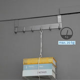 Deurkapstok, A3, deurhaken, 1,5 cm, grijs, kledinghaken, deurhaaklijst met 6 haken, deurhaken om op te hangen, voor keuken, woonkamer, slaapkamer, badkamer