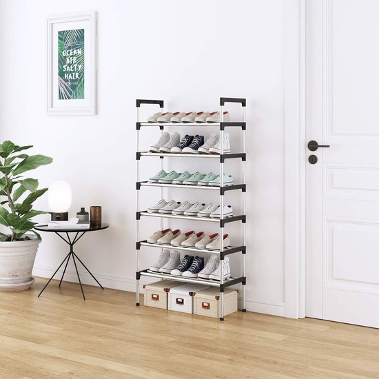 6-laags zilveren verstelbare schoenenrekken, schoenenopslag, hoge schoenenrek, organizer, plankhouder, standaard voor 18 paar schoenen, 56 x 30 x 110 cm, extra robuuste constructie