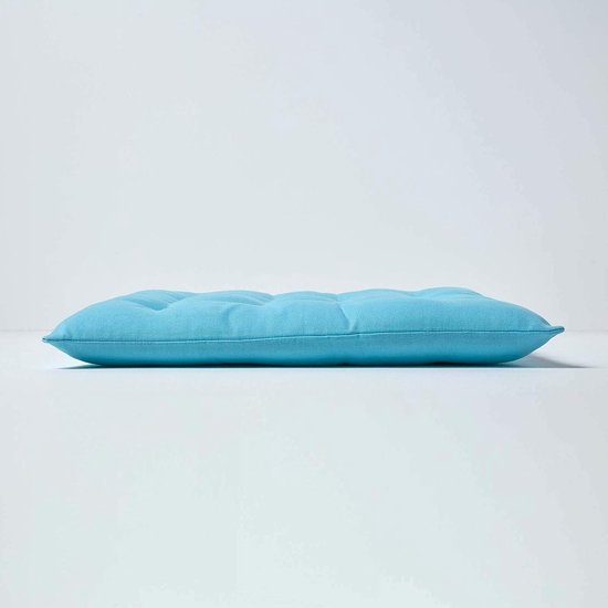 Set van 4 stoelkussens 40 x 40 cm, blauw / lichtblauw, zitkussen met banden en knoopsluiting, effen kussens voor stoelen met overtrek van 100% katoen en zachte polyester vulling