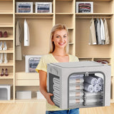 2 stuks opbergdozen voor kleding, opvouwbare kledingopbergbox met metalen frame en 3 ramen, opbergtas voor dekbedden, dekens en kleding, grijs (100 liter)