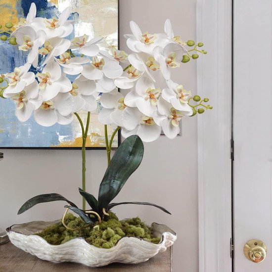 4 stuks kunstbloemen, orchideeëntak, kunstphalenopsis, orchidee, decoratieve witte bloemen, kunsttak, decoratie, real-touch kunstbloemen, net echt met 9 bloemen