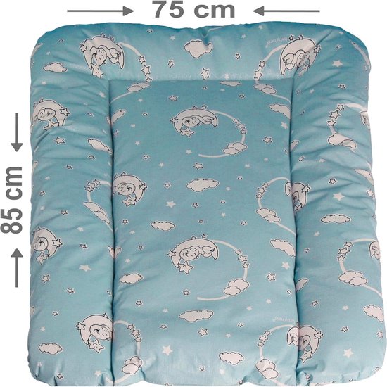 Wasbare aankleedmat, aankleedmat met verhoogde kwaliteit, wasbaar, aankleedmat voor een uitgebreid verschoongebied, maanstertje blauw, 75 x 85 cm