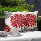 Set van 2 outdoor kussenslopen, rood en grijs, 40 x 40 cm, linnen, waterdichte kussenhoezen, Dahlia boho, sierkussen, bankkussen, decoratief boho, Azteken, bankkussen, overtrek voor bank, bed, terras