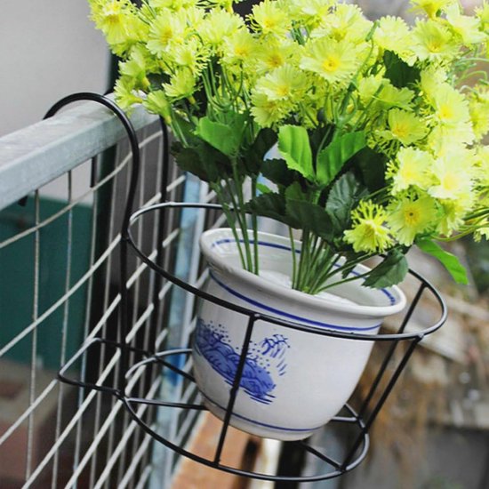 4-pack ronde hangende plantenbakken met reling bloempothouder metalen pot plantenmand plank container voor binnen buiten (zwart)