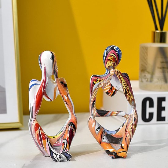 Moderne denker sculptuurdecoratie, kleurrijke grote denkende figuurornamenten, creatieve kleurrijke graffiti, abstract harsstandbeeld, minimalistische kunst, voor woonkamer, slaapkamer, kantoor, bureaubladdecoratie