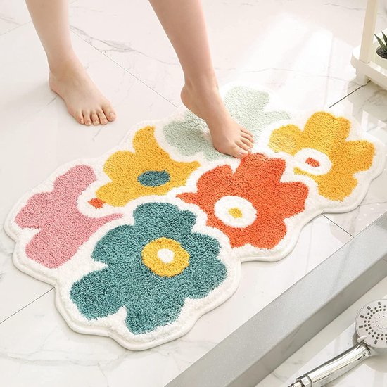 Badmat, badmat, kleurrijke bloemen, badkamertapijt, antislip, 50 x 80 cm, zacht absorberend badkamertapijt voor badkuip, douche, woonkamer (50 x 80 cm)