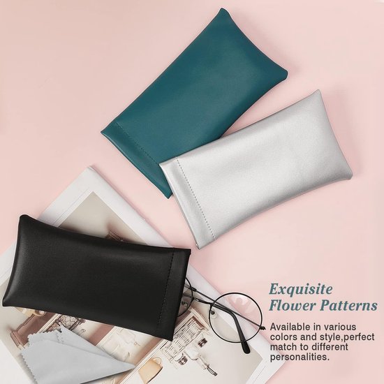 Brillenkoker, 2 stuks draagbare zonnebrillen etui met kliksluiting brillenkoker zachte bril beschermhoes leesbrillenetui voor dames met reinigingsdoekje