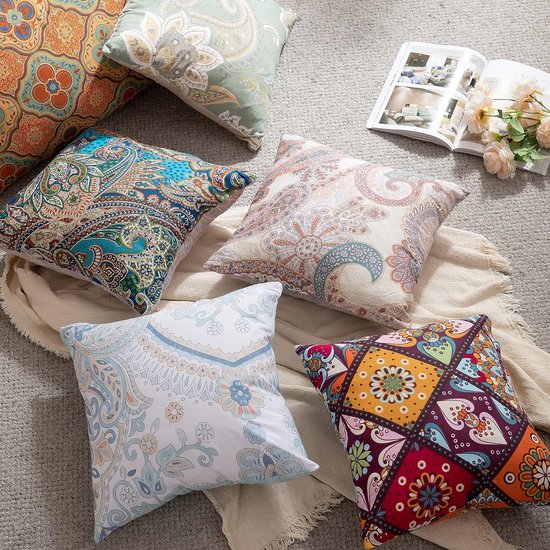 Set van 2 kussenhoezen, 40 x 80 cm, 100% katoen, kleurrijke kussensloop met ritssluiting, superzacht premium en hypoallergeen, supercomfortabele kussenhoes (Boho, Paisley)