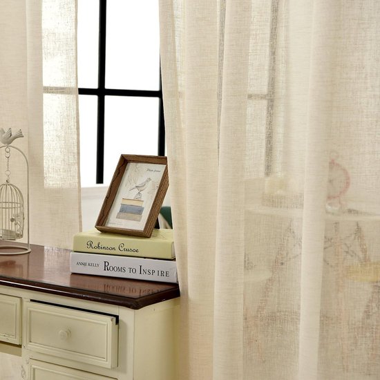 Set van 2 gordijnen transparant met pluisjes