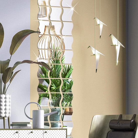 24 stuks spiegeltegels, zelfklevende spiegelmuurstickers, verwijderbare kunst plastic tegels decoratie, geschikt voor woonkamer, badkamer, slaapkamer, muur doe-het-zelf decor