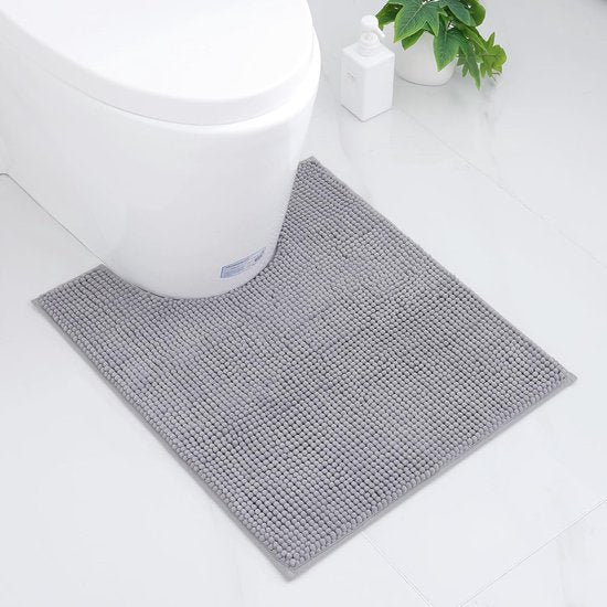 Badkamertapijt, antislip, zachte mat, toilet met uitsparing 50 x 60 cm, absorberend, staande wc, wasbaar, badmat voor toilet, lichtgrijs