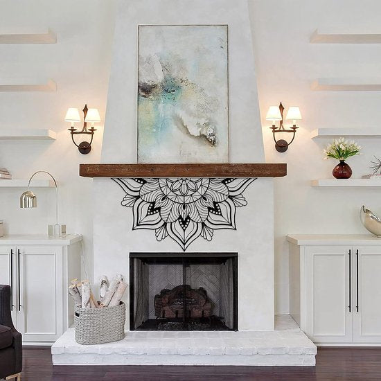 Grote Metalen Mandala Muurdecoratie Unieke Lotusbloem Muurkunst voor Thuis Slaapkamer Kantoor Binnen Buiten (Zwart)