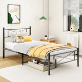 Metalen bed met lattenbodem, bedframe met hoofdeinde, eenpersoonsbed, gastenbed, eenpersoonsbedframe, 90 x 200 cm, zwart