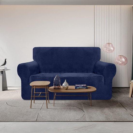 1 stuk dikke bankovertrek, ultrazacht fluweel, hoge stretch, antislip, tweezitsbank, meubelbescherming voor kat, hond en huisdier, 2-zits, donkerblauw