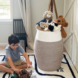 wasmand grote opbergmand van gevlochten katoenen touw voor vuile kleren in de wasruimte 65 cm hoog, wit en bruin