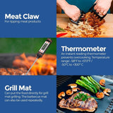 barbecuebestek, barbecueaccessoires, 25-delige accessoireset, professionele set, roestvrij staal, cadeaus voor mannen, met koffer voor grillrooster, premium