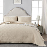 Sprei, bedsprei, 220 x 240 cm, beige, sprei gemaakt van microvezel, bedsprei, set met 2 kussenslopen van 50 x 75 cm.