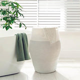 Wasmand, grote opbergmand, gevlochten katoenen touw voor knuffelige kleding in de bijkeuken, 65 cm hoog, wit met zwarte naad