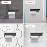 Space aluminium toiletrolhouder met ruime planken, toiletrolhouder wandhouder voor toilet en keuken, zonder boren met plank (zwart)