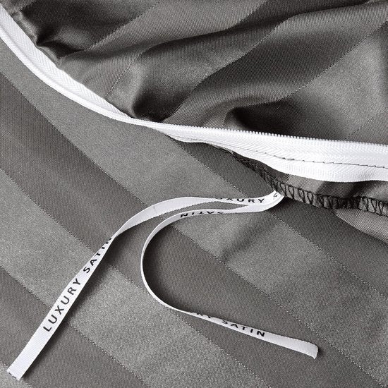 Satijn beddengoed 200 x 200 cm grijs - zijdeglans gestreept beddengoed set 3-delig hoogwaardig luxe dekbedovertrek met verborgen ritssluiting en 2 kussenslopen 80 x 80 cm, grijs