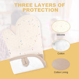 Ovenhandschoenen, set van 1 paar siliconen en katoen, antislip, hittebestendige ovenhandschoenen, ovenhandschoenen voor keuken, koken, bakken, grillen, BBQ, met 1 pannenlap