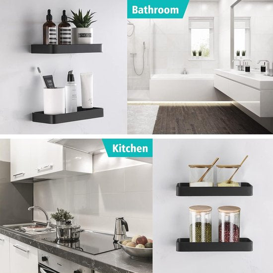 Shower Shelf, No Drilling, Aluminium Bathroom Shelf, Self-Adhesive Shower Basket, Storage Shelf with Matte Glass, 25 cm Bathroom Shelf for Shower, Bathroom, Kitchen, Balcony, Shower Shelf, Pack