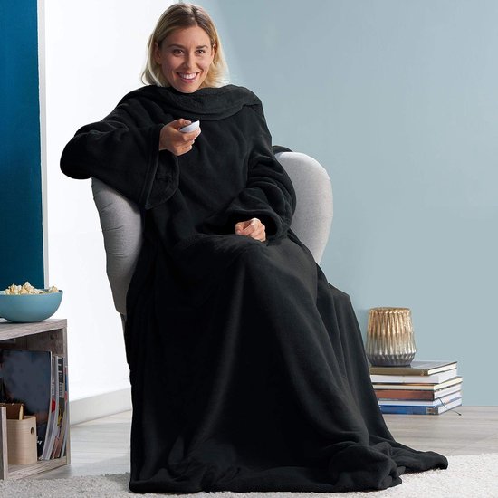 Knuffeldeken met mouwen, tv-deken, XXL, microvezel/fleece, wol
