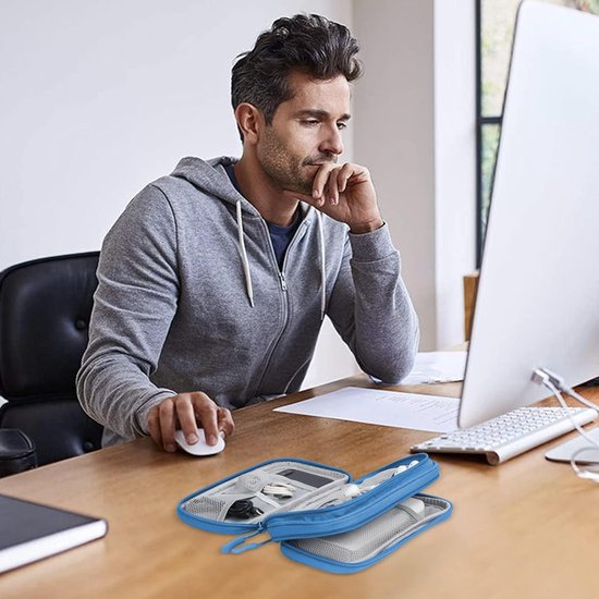 Kabeltas, kabelorganizer, organizer voor elektronische accessoires, draagbare kabelorganizer, dubbele kabeltas voor elektronische accessoires, USB-powerbank, oplaadkabel voor SD-kaart, blauw